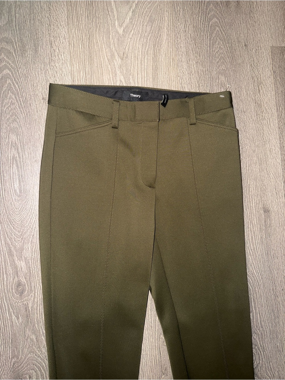 Theory Olive Stretch Slim Trousers